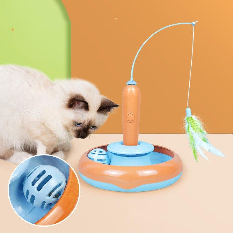 2 In 1 Pet Cat Toy With Feather For Self - Play Cat Turntable Pets Supplies Cat Toy Toys Cats Items Products - FurrrBabies & More! - Cat Toys