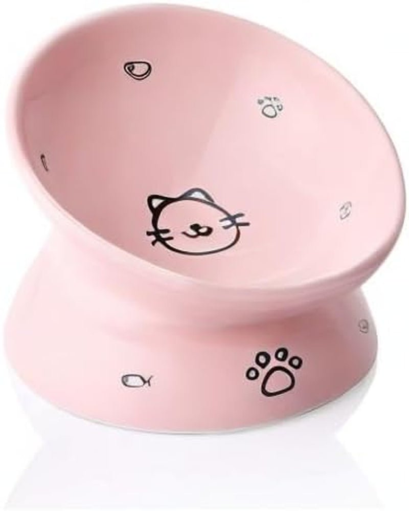 Ceramic Raised Cat Bowls, Slanted Cat Dish Food or Water Bowls, Elevated Porcelain Pet Feeder Bowl Protect Cat'S Spine, Stress Free, Backflow Prevention (Pink) - FurrrBabies & More! - 313109778719