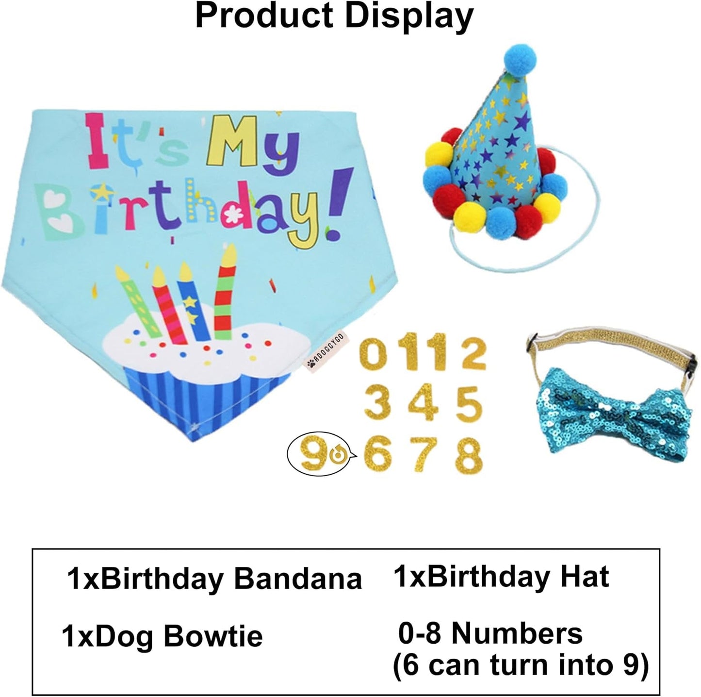 Dog Birthday Bandana Scarf and Blue Boy Pet Birthday Party Hat with Cute Bow Tie for Medium Large Dog Pet (Large) - FurrrBabies & More! - 744110072037