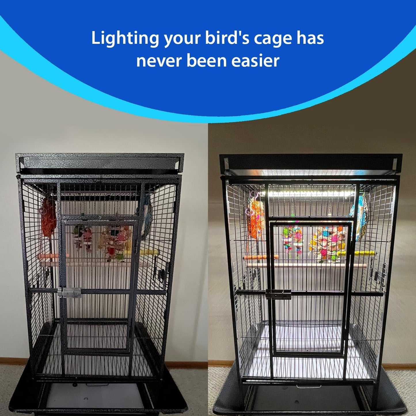 Happybird Lighting Bird Cage Light with Chew Guard - Full Spectrum LED Pet Light - Simulates Natural Environment - Safe for Hookbill Birds – Easy to Install - (18" Long) - FurrrBabies & More! - 726084810181
