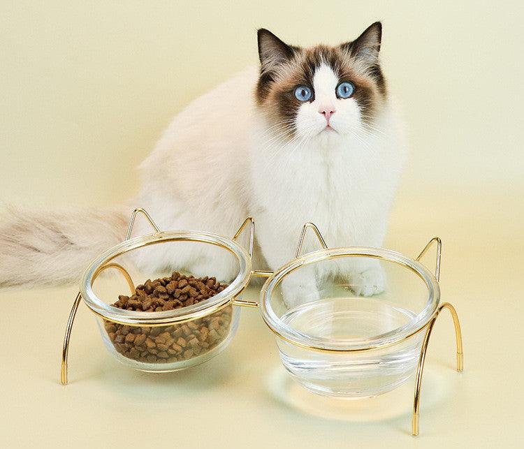 Sparkling Glass Cat Bowl With Elevated Metal Rack - Stylish And Functional Pet Feeder - FurrrBabies & More! - Cat Bowls & Feeders