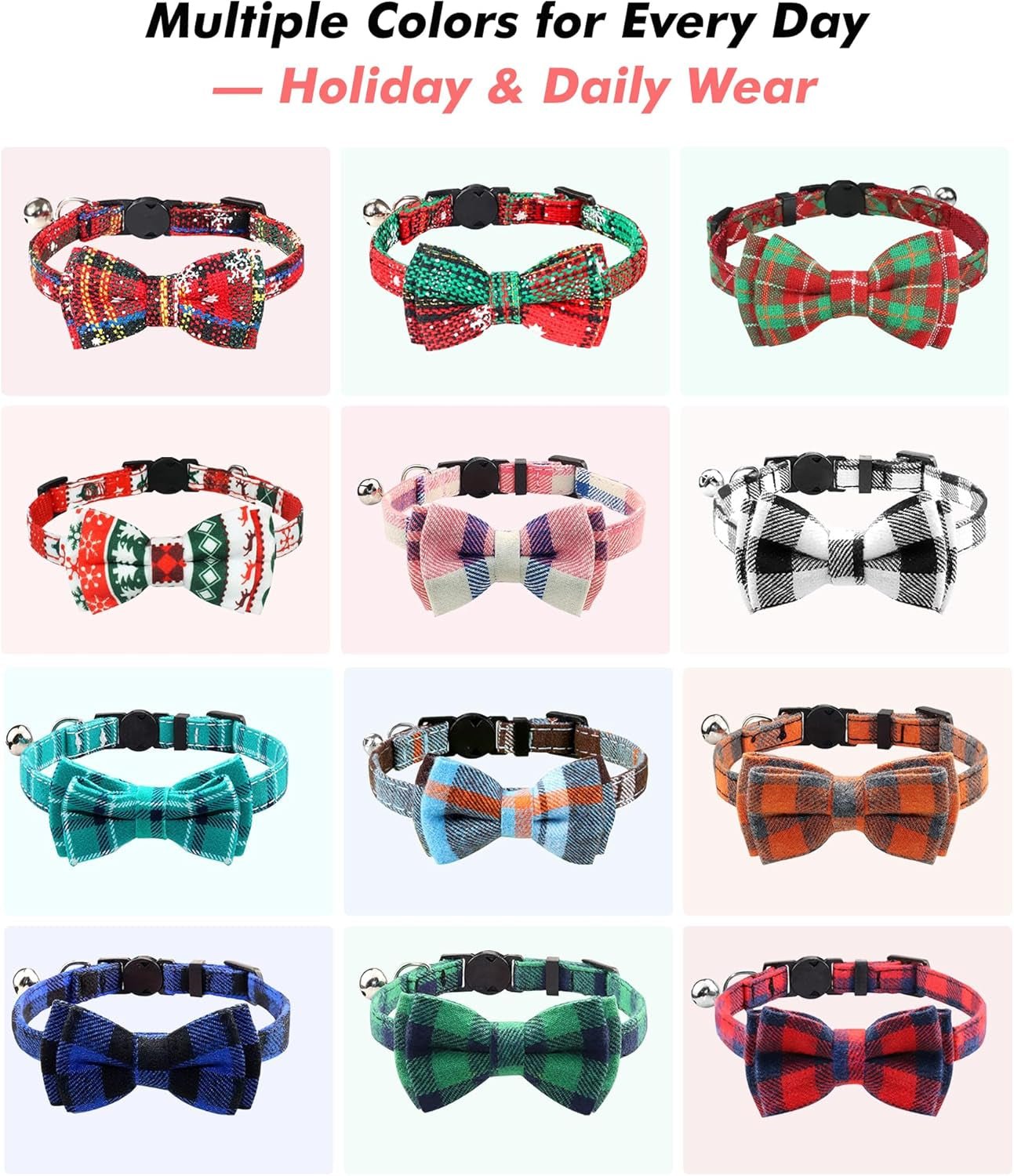 Upgraded Cat Collar with Bells, Breakaway Cat Collars with Bow Tie, 1 Pack Girl Boy Safety Plaid Kitten Collars, Haze Blue - FurrrBabies & More! - 313030196170