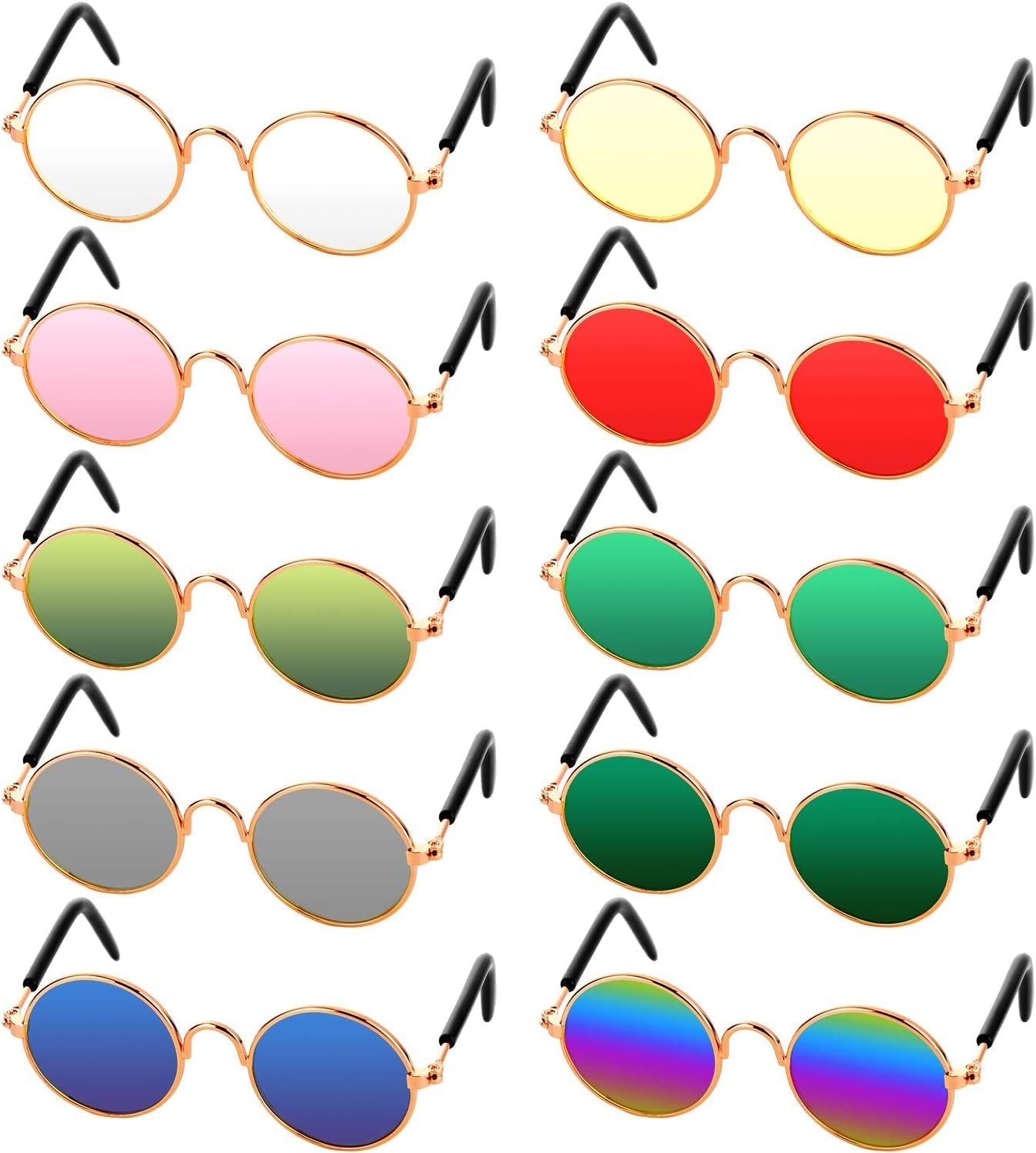 10 Pieces Cat Dog Sunglasses Funny Pet Glasses round Metal Small Classic Retro Sunglasses Pet Hippie Cute Dog Cat Cosplay Party Costume Photo Props Cosplay Glasses(Mixed Color) - FurrrBabies & More! - 313030430472