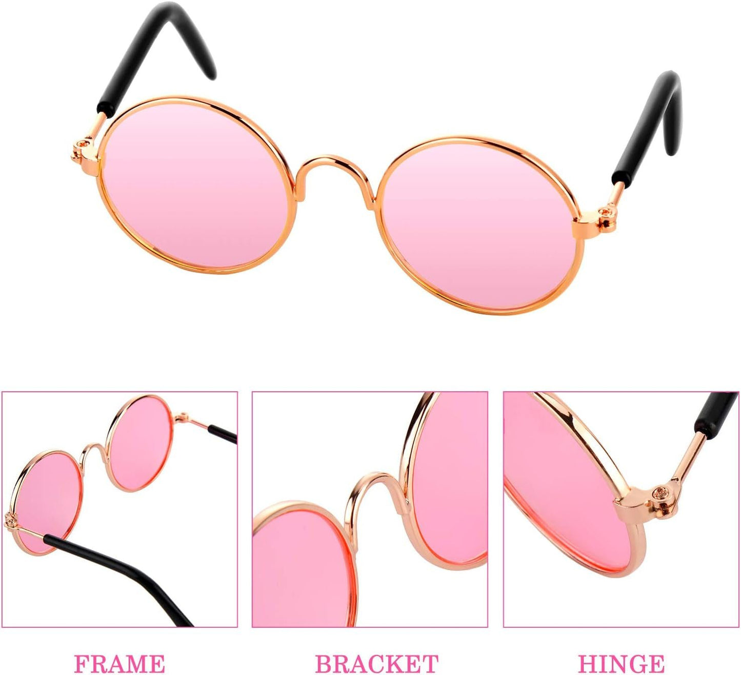10 Pieces Cat Dog Sunglasses Funny Pet Glasses round Metal Small Classic Retro Sunglasses Pet Hippie Cute Dog Cat Cosplay Party Costume Photo Props Cosplay Glasses(Mixed Color) - FurrrBabies & More! - 313030430472