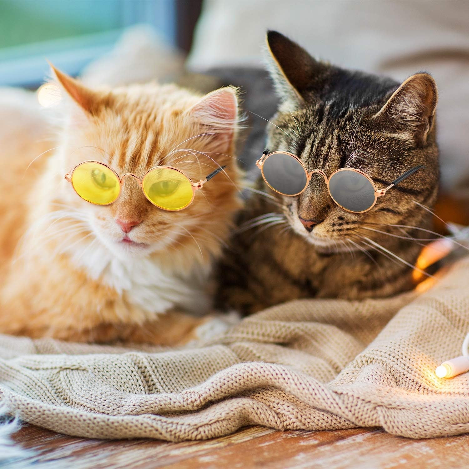 10 Pieces Cat Dog Sunglasses Funny Pet Glasses round Metal Small Classic Retro Sunglasses Pet Hippie Cute Dog Cat Cosplay Party Costume Photo Props Cosplay Glasses(Mixed Color) - FurrrBabies & More! - 313030430472