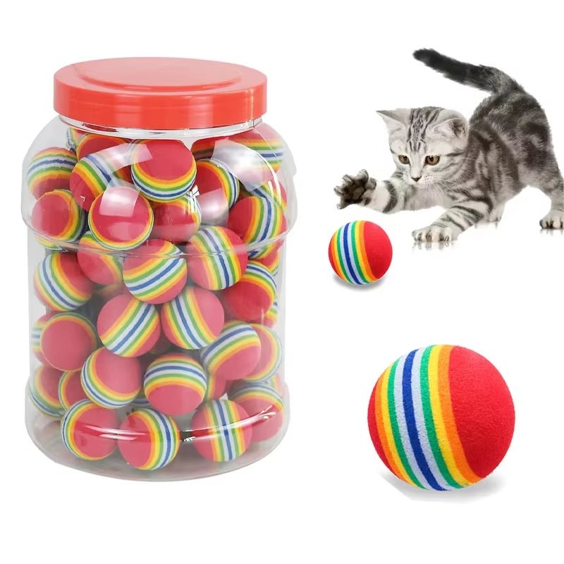 10PCS Rainbow Cat Toys Ball Interactive Cat Dog Play Chewing Rattle Scratch Ball Training Balls Pet Toys Supplies - FurrrBabies & More! - 313048559530