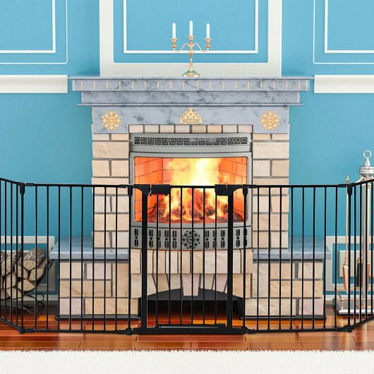 115 Inch Length 5 Panel Adjustable Wide Fireplace Fence - Black - FurrrBabies & More! - Pet Gate