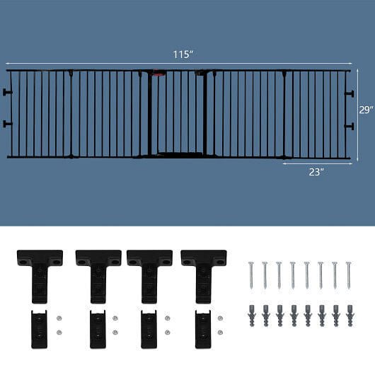 115 Inch Length 5 Panel Adjustable Wide Fireplace Fence - Black - FurrrBabies & More! - Pet Gate