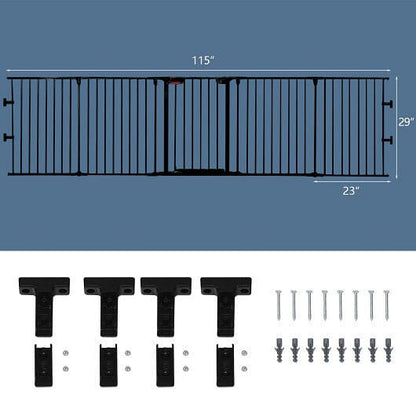 115 Inch Length 5 Panel Adjustable Wide Fireplace Fence - Black - FurrrBabies & More! - Pet Gate