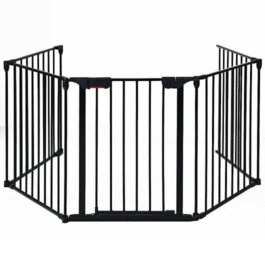 115 Inch Length 5 Panel Adjustable Wide Fireplace Fence - Black - FurrrBabies & More! - Pet Gate
