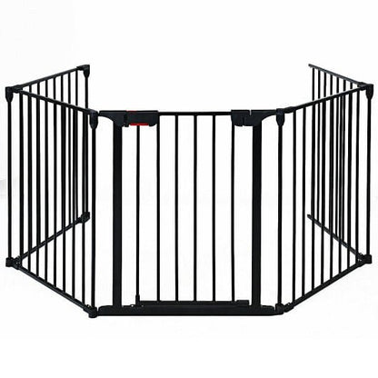 115 Inch Length 5 Panel Adjustable Wide Fireplace Fence - Black - FurrrBabies & More! - Pet Gate