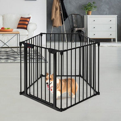 115 Inch Length 5 Panel Adjustable Wide Fireplace Fence - Black - FurrrBabies & More! - Pet Gate