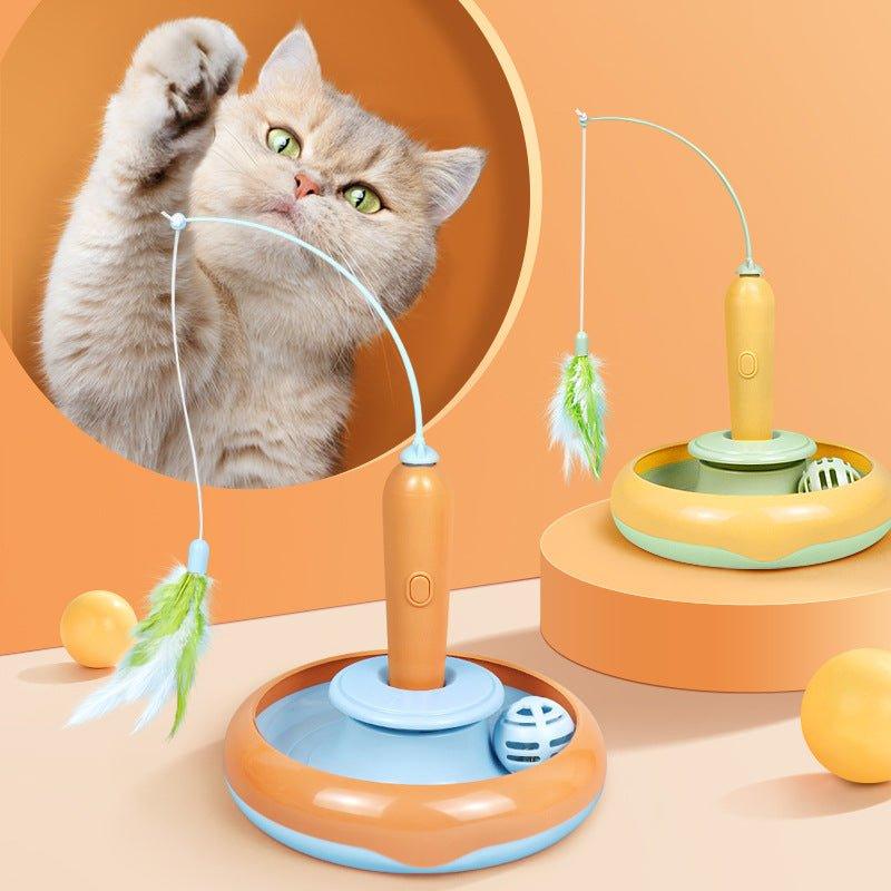 2 In 1 Pet Cat Toy With Feather For Self - Play Cat Turntable Pets Supplies Cat Toy Toys Cats Items Products - FurrrBabies & More! - Cat Toys