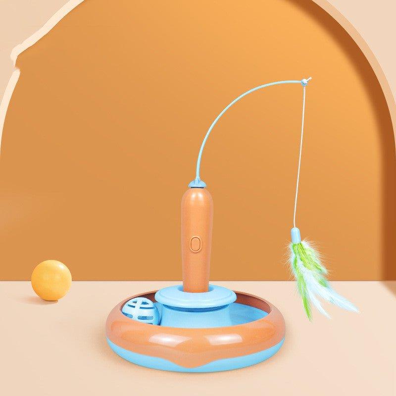 2 In 1 Pet Cat Toy With Feather For Self - Play Cat Turntable Pets Supplies Cat Toy Toys Cats Items Products - FurrrBabies & More! - Cat Toys