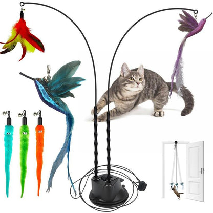 2 Wands with Base & 6 Feather Interactive Cat Toy Set - FurrrBabies & More! - 7445013611691