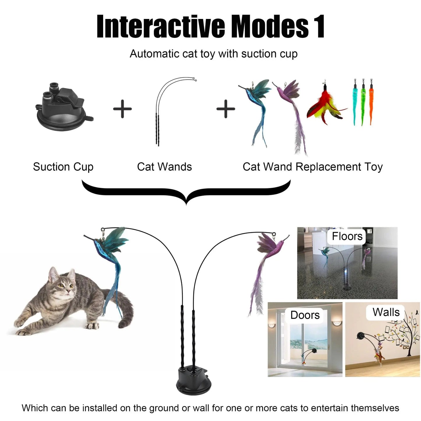 2 Wands with Base & 6 Feather Interactive Cat Toy Set - FurrrBabies & More! - 7445013611691