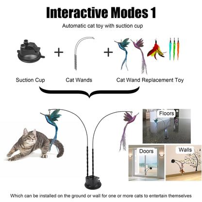 2 Wands with Base & 6 Feather Interactive Cat Toy Set - FurrrBabies & More! - 7445013611691