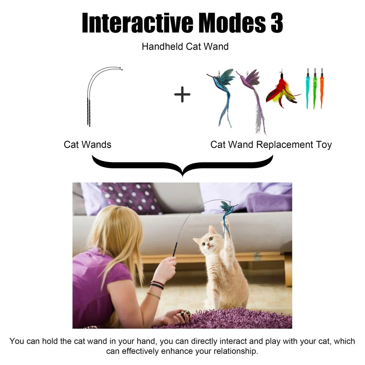 2 Wands with Base & 6 Feather Interactive Cat Toy Set - FurrrBabies & More! - 7445013611691