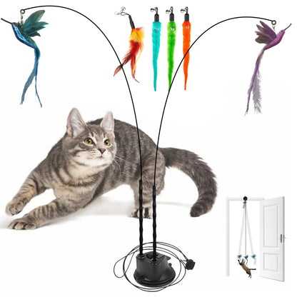 2 Wands with Base & 6 Feather Interactive Cat Toy Set - FurrrBabies & More! - 7445013611691