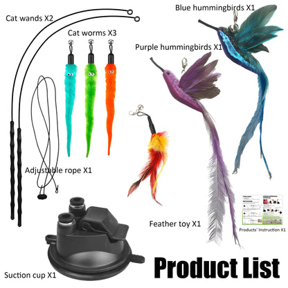 2 Wands with Base & 6 Feather Interactive Cat Toy Set - FurrrBabies & More! - 7445013611691