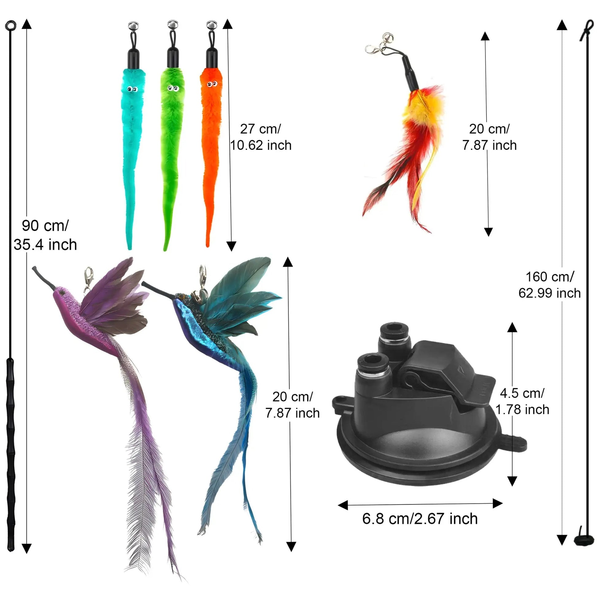 2 Wands with Base & 6 Feather Interactive Cat Toy Set - FurrrBabies & More! - 7445013611691
