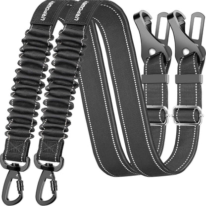 3 - In - 1 Dog Seat Belt for Car, 2 Pack Adjustable Bungee Dog Car Harness with Seatbelt Buckle & Latch Hook, Reflective & 360° Swivel Heavy Duty Pet Safety Belts for Dogs and Cats - FurrrBabies & More! - 705353292934