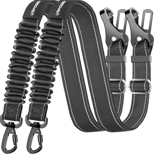 3 - In - 1 Dog Seat Belt for Car, 2 Pack Adjustable Bungee Dog Car Harness with Seatbelt Buckle & Latch Hook, Reflective & 360° Swivel Heavy Duty Pet Safety Belts for Dogs and Cats - FurrrBabies & More! - 705353292934