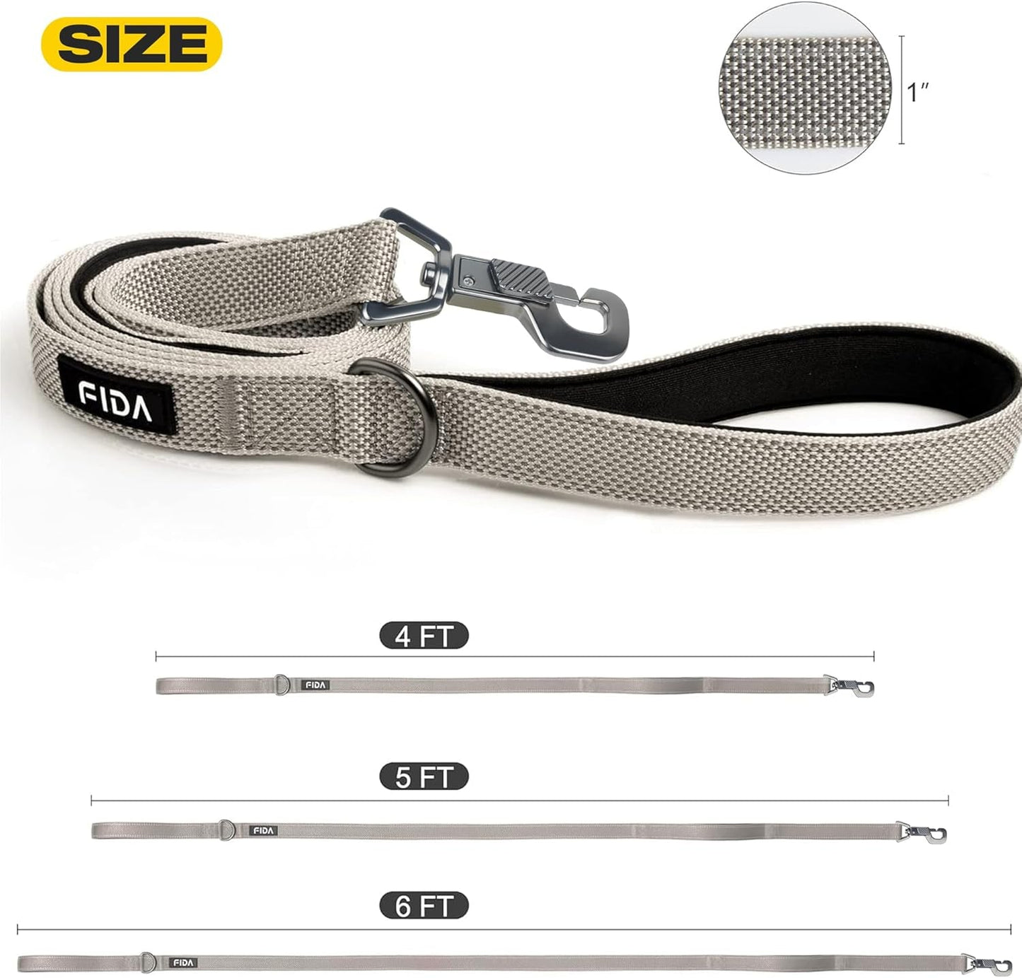 4 FT Heavy Duty Dog Leash with 2 Comfortable Padded Handles, Traffic Handle & Advanced Easy Snap Hook, Reflective Walking Lead for Large, Medium & Small Breed Dogs, Grey - FurrrBabies & More! - 313053549564