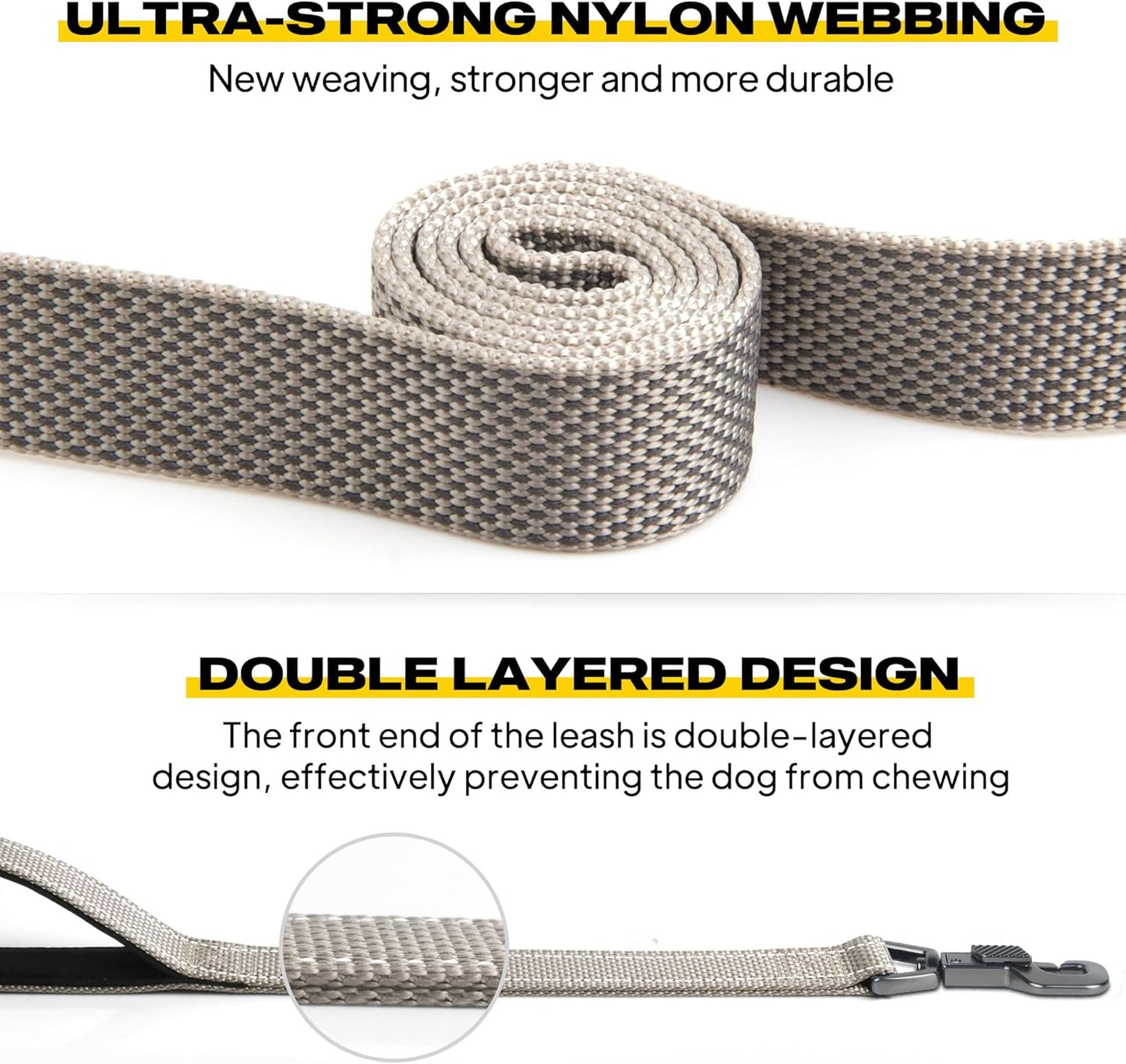 4 FT Heavy Duty Dog Leash with 2 Comfortable Padded Handles, Traffic Handle & Advanced Easy Snap Hook, Reflective Walking Lead for Large, Medium & Small Breed Dogs, Grey - FurrrBabies & More! - 313053549564
