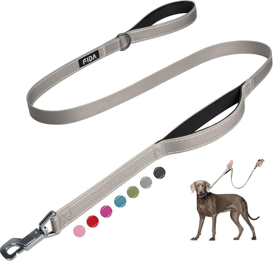 4 FT Heavy Duty Dog Leash with 2 Comfortable Padded Handles, Traffic Handle & Advanced Easy Snap Hook, Reflective Walking Lead for Large, Medium & Small Breed Dogs, Grey - FurrrBabies & More! - 313053549564