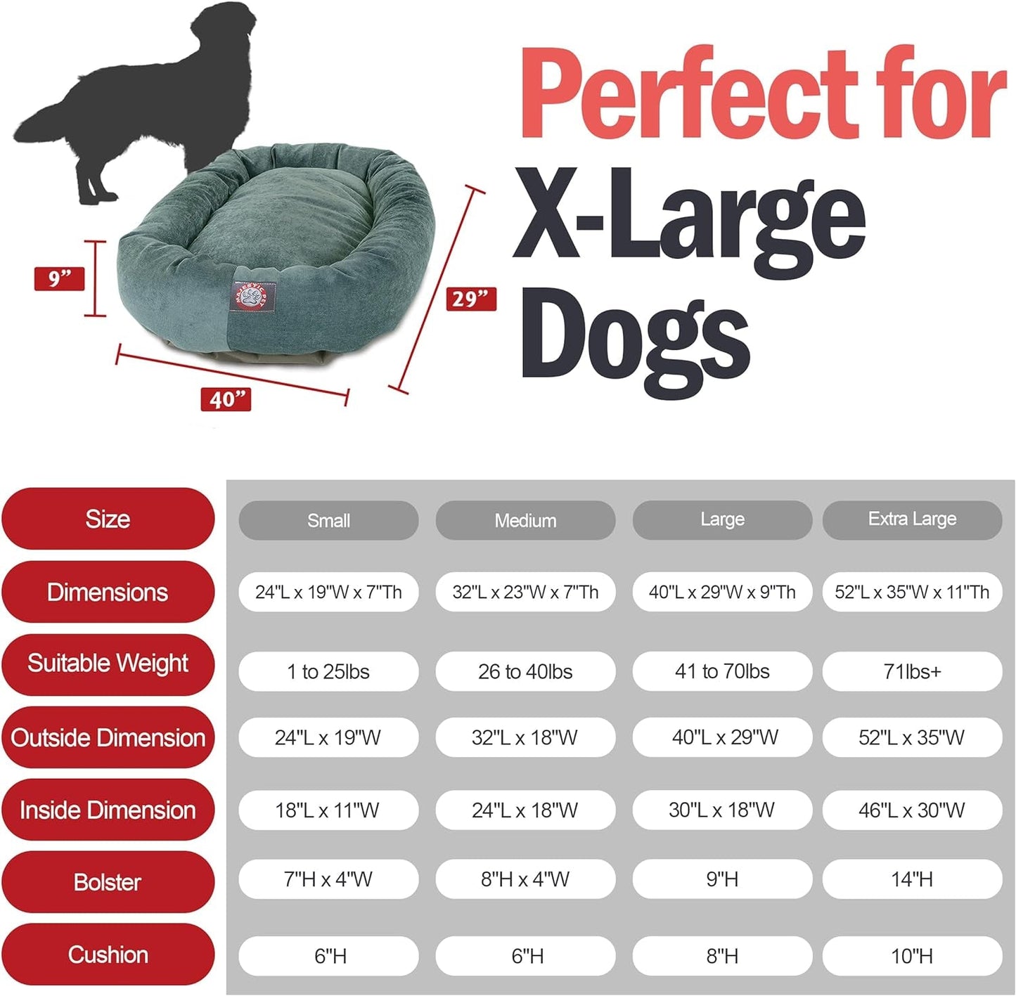 52 Inch Micro Velvet Calming Dog Bed Washable – Cozy Soft round Dog Bed with Spine for Head Support - Fluffy Donut Puppy Mat 52X35X11 (Inch) X - Large – Azure - FurrrBabies & More! - 7445037664659