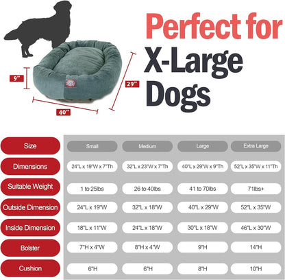 52 Inch Micro Velvet Calming Dog Bed Washable – Cozy Soft round Dog Bed with Spine for Head Support - Fluffy Donut Puppy Mat 52X35X11 (Inch) X - Large – Azure - FurrrBabies & More! - 7445037664659