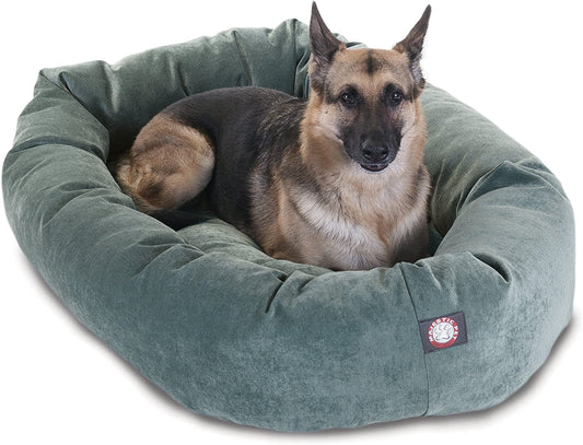 52 Inch Micro Velvet Calming Dog Bed Washable – Cozy Soft round Dog Bed with Spine for Head Support - Fluffy Donut Puppy Mat 52X35X11 (Inch) X - Large – Azure - FurrrBabies & More! - 7445037664659