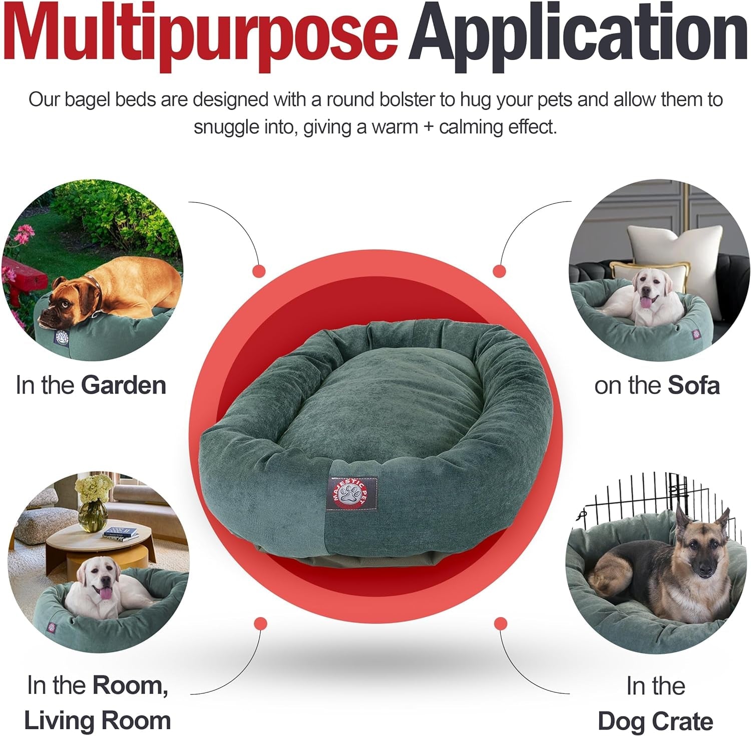 52 Inch Micro Velvet Calming Dog Bed Washable – Cozy Soft round Dog Bed with Spine for Head Support - Fluffy Donut Puppy Mat 52X35X11 (Inch) X - Large – Azure - FurrrBabies & More! - 7445037664659