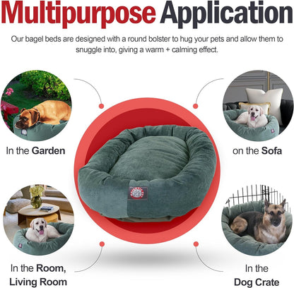 52 Inch Micro Velvet Calming Dog Bed Washable – Cozy Soft round Dog Bed with Spine for Head Support - Fluffy Donut Puppy Mat 52X35X11 (Inch) X - Large – Azure - FurrrBabies & More! - 7445037664659