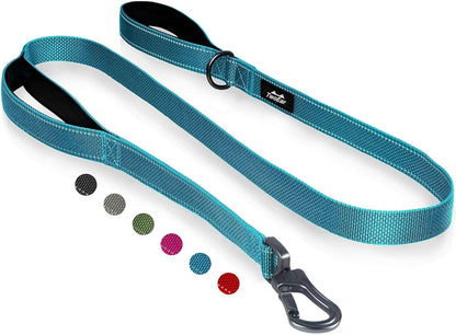 5FT 1IN Strong Blue Dog Leash with 2 Padded Handles, Traffic Handle Extra Control, Comfortable Soft Dual Handle, Auto Lock Hook, Reflective Walking Lead for Small Medium and Large Dogs - FurrrBabies & More! - 313032029056