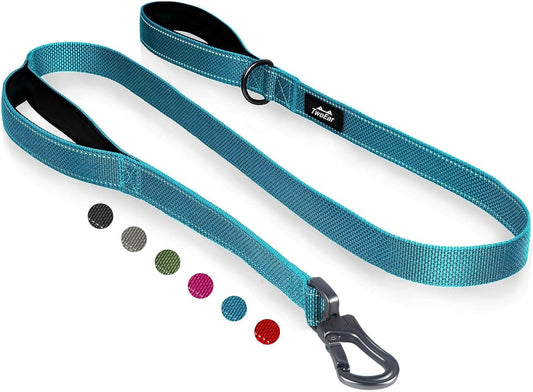 5FT 1IN Strong Blue Dog Leash with 2 Padded Handles, Traffic Handle Extra Control, Comfortable Soft Dual Handle, Auto Lock Hook, Reflective Walking Lead for Small Medium and Large Dogs - FurrrBabies & More! - 313032029056