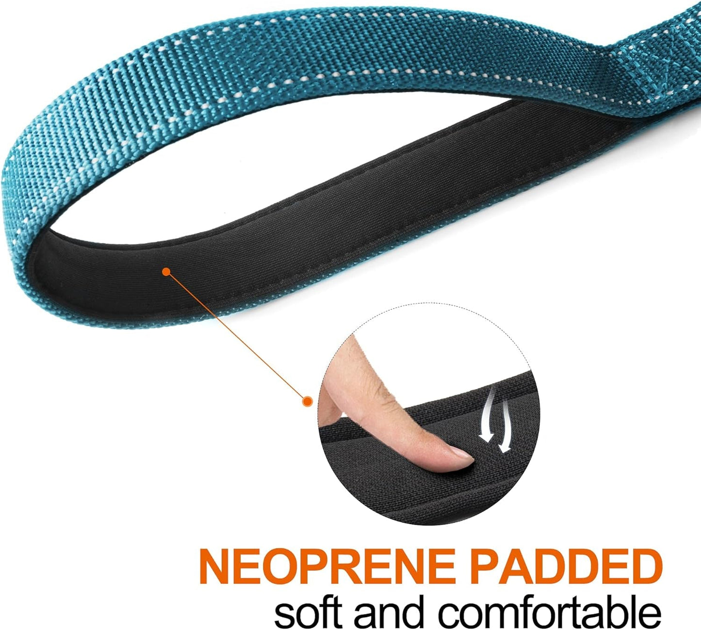 5FT 1IN Strong Blue Dog Leash with 2 Padded Handles, Traffic Handle Extra Control, Comfortable Soft Dual Handle, Auto Lock Hook, Reflective Walking Lead for Small Medium and Large Dogs - FurrrBabies & More! - 313032029056
