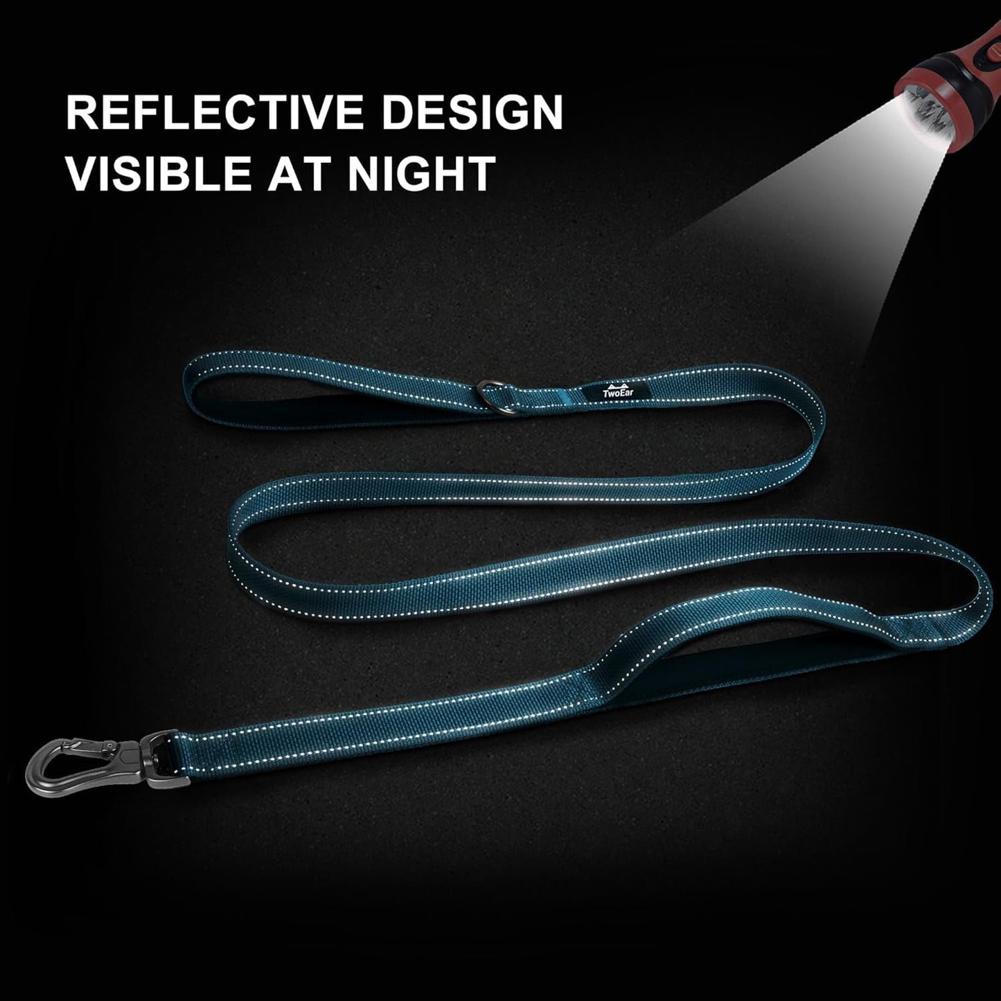 5FT 1IN Strong Blue Dog Leash with 2 Padded Handles, Traffic Handle Extra Control, Comfortable Soft Dual Handle, Auto Lock Hook, Reflective Walking Lead for Small Medium and Large Dogs - FurrrBabies & More! - 313032029056