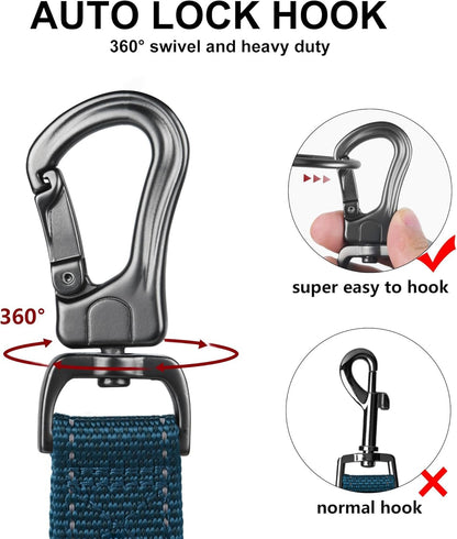 5FT 1IN Strong Blue Dog Leash with 2 Padded Handles, Traffic Handle Extra Control, Comfortable Soft Dual Handle, Auto Lock Hook, Reflective Walking Lead for Small Medium and Large Dogs - FurrrBabies & More! - 313032029056