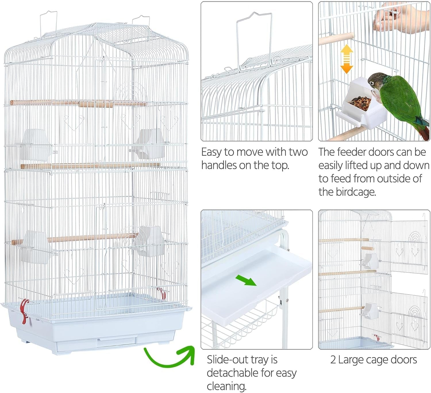 64 - Inch Open Play Top Bird Cages for Parakeets Cockatiels Finches Lovebirds Canaries Conures Budgies Parrot Birdcage W/Detachable Rolling Stand, White - FurrrBabies & More! - 313029252245