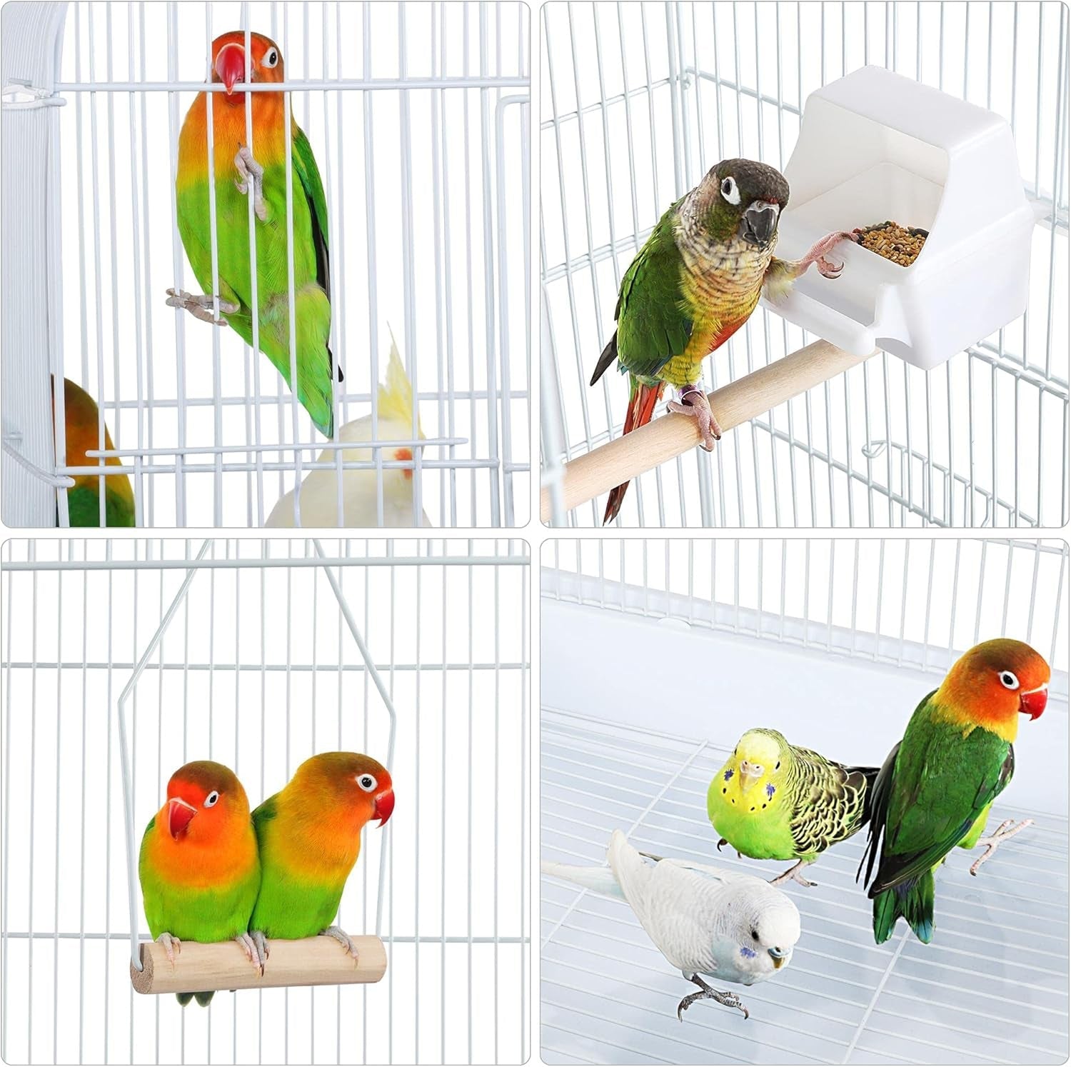 64 - Inch Open Play Top Bird Cages for Parakeets Cockatiels Finches Lovebirds Canaries Conures Budgies Parrot Birdcage W/Detachable Rolling Stand, White - FurrrBabies & More! - 313029252245