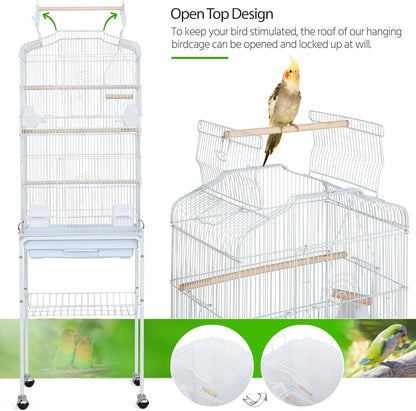 64 - Inch Open Play Top Bird Cages for Parakeets Cockatiels Finches Lovebirds Canaries Conures Budgies Parrot Birdcage W/Detachable Rolling Stand, White - FurrrBabies & More! - 313029252245