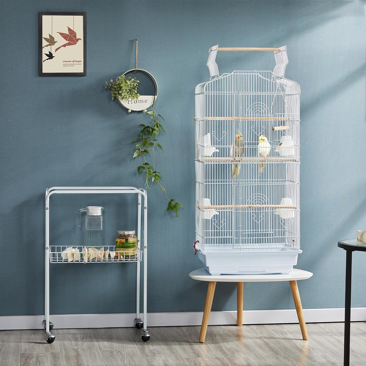 64 - Inch Open Play Top Bird Cages for Parakeets Cockatiels Finches Lovebirds Canaries Conures Budgies Parrot Birdcage W/Detachable Rolling Stand, White - FurrrBabies & More! - 313029252245
