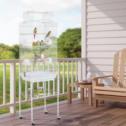 64 - Inch Open Play Top Bird Cages for Parakeets Cockatiels Finches Lovebirds Canaries Conures Budgies Parrot Birdcage W/Detachable Rolling Stand, White - FurrrBabies & More! - 313029252245