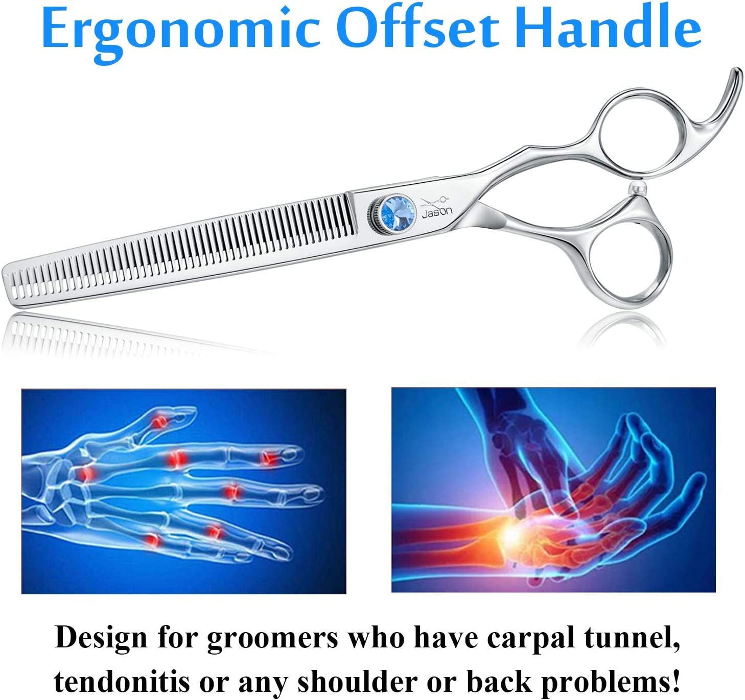 7" 50 Teeth Thinning Dog Grooming Blending Scissor, Ergonomic Pet Grooming Thinner Blender Shears Cat Trimming Texturizing Kit with Offset Handle and a Jewelled Screw 30% Thinning Rate Christmas - FurrrBabies & More! - 7445003430448