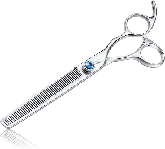 7" 50 Teeth Thinning Dog Grooming Blending Scissor, Ergonomic Pet Grooming Thinner Blender Shears Cat Trimming Texturizing Kit with Offset Handle and a Jewelled Screw 30% Thinning Rate Christmas - FurrrBabies & More! - 7445003430448