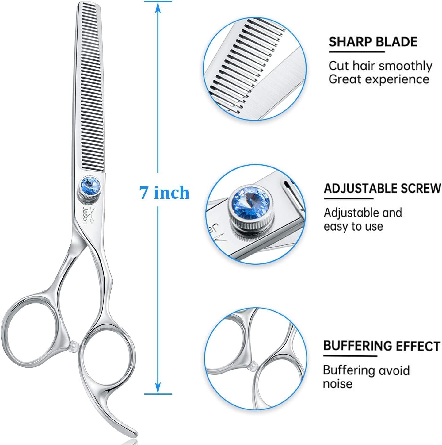 7" 50 Teeth Thinning Dog Grooming Blending Scissor, Ergonomic Pet Grooming Thinner Blender Shears Cat Trimming Texturizing Kit with Offset Handle and a Jewelled Screw 30% Thinning Rate Christmas - FurrrBabies & More! - 7445003430448