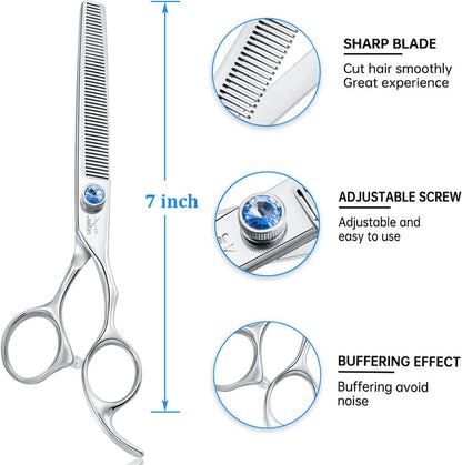 7" 50 Teeth Thinning Dog Grooming Blending Scissor, Ergonomic Pet Grooming Thinner Blender Shears Cat Trimming Texturizing Kit with Offset Handle and a Jewelled Screw 30% Thinning Rate Christmas - FurrrBabies & More! - 7445003430448