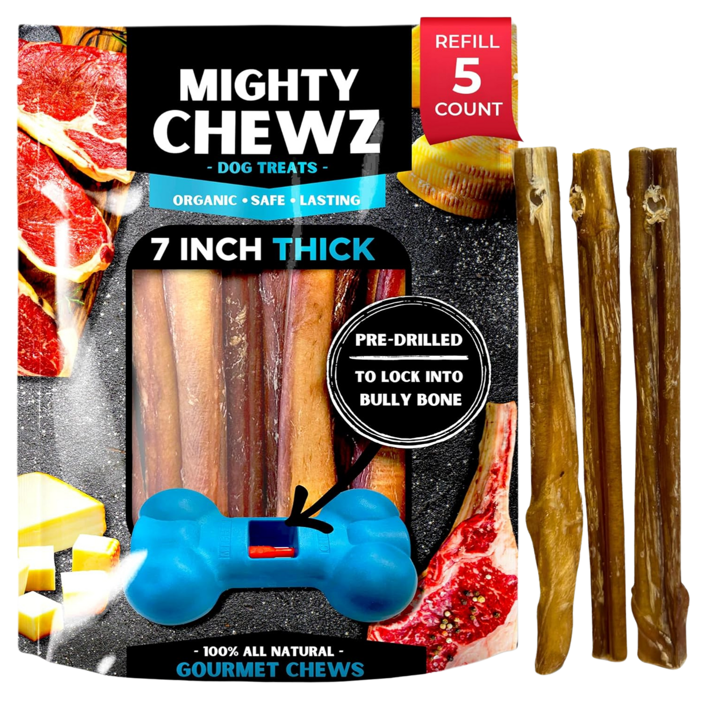 7" Thick Bully Sticks - Refill Pack - FurrrBabies & More! - 00197644866885Bully Sticks